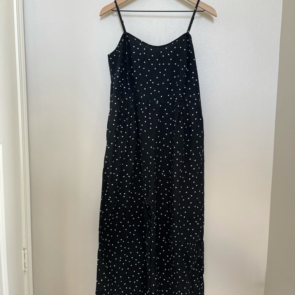 Roxy Black Polka Dot Cropped Flair Jumpsuit